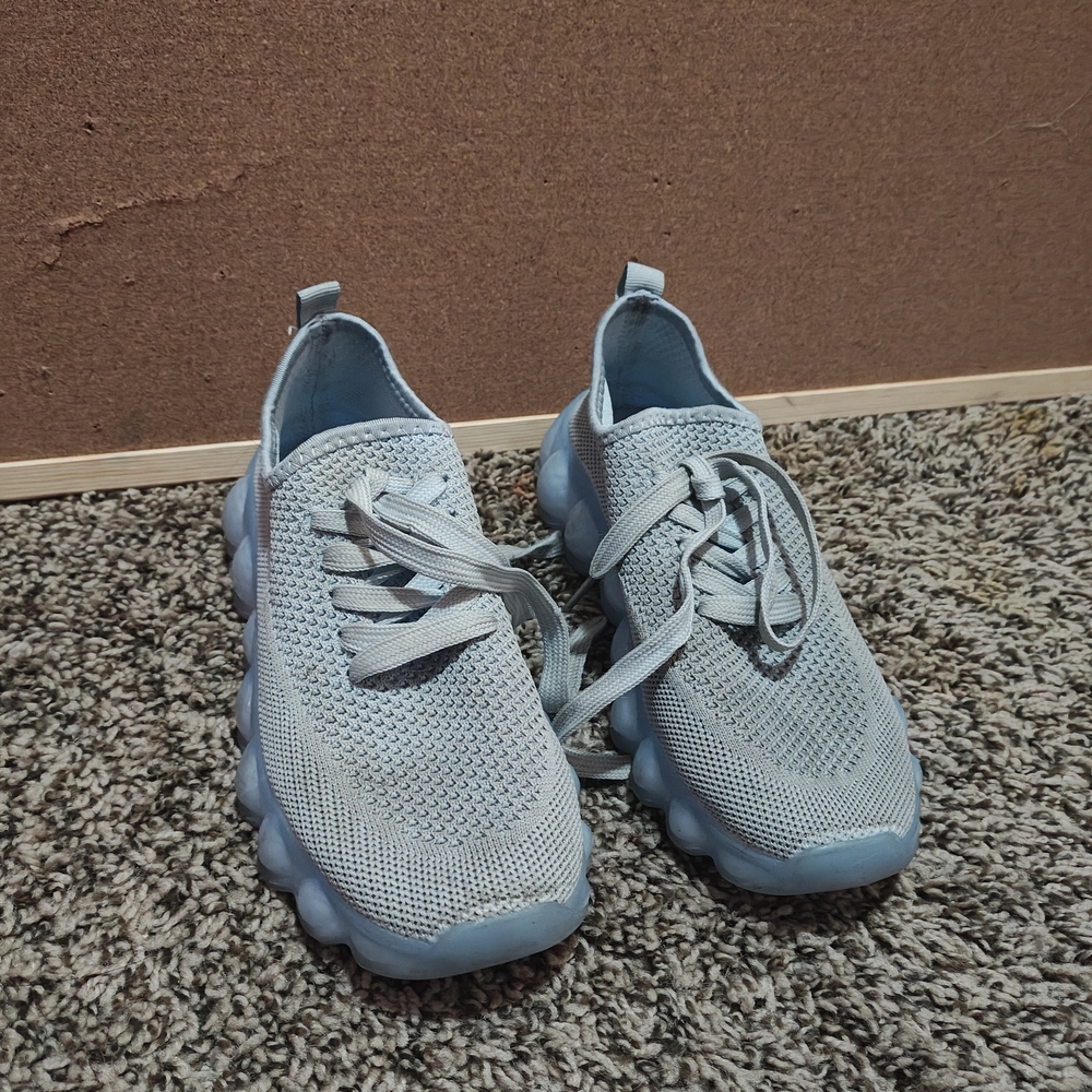 Light Blue Knit Slip-On Sneakers